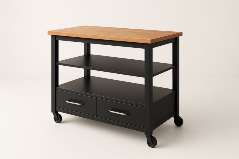 Carrello cucina in acciaio con piano in legno massello e ruote-Xenorital