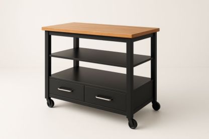 Carrello cucina in acciaio con piano in legno massello e ruote-Xenorital