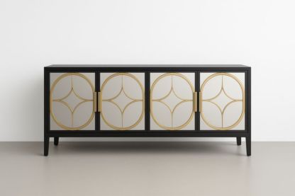 Credenza moderna in legno con ante a specchio dorato, 160x45x75 cm-Xenorital