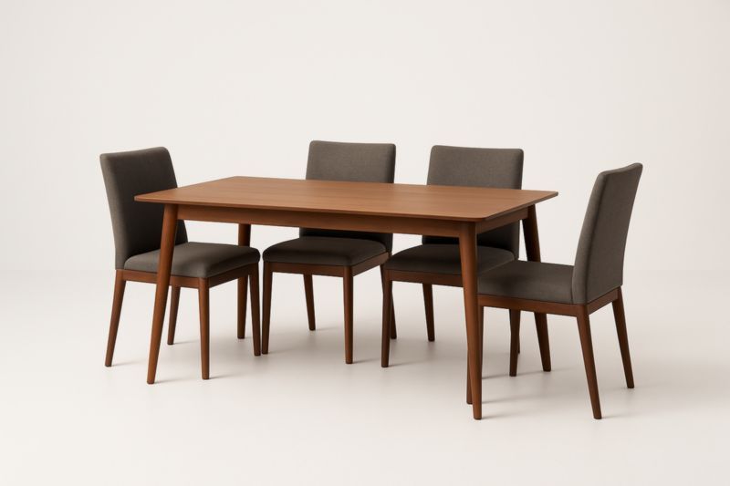 Tavolo da pranzo in legno con 4 sedie in tessuto grigio marrone-Xenorital