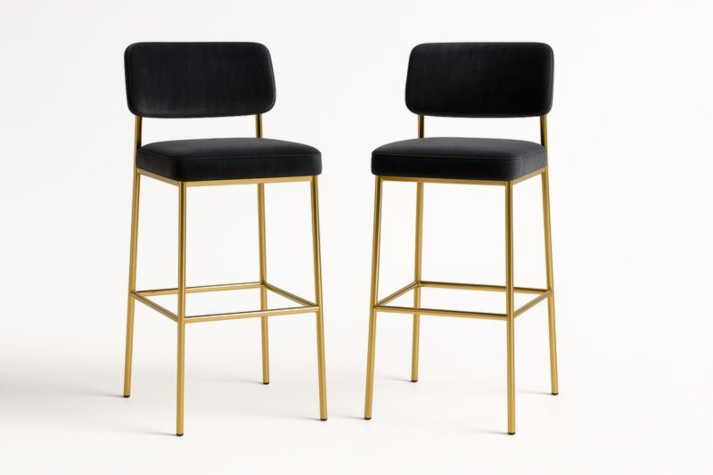 Set di 2 sgabelli da bar in velluto nero con struttura in acciaio dorato-Xenorital