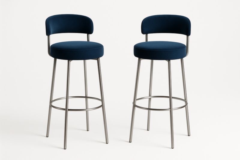 Set di 2 sgabelli in velluto blu con struttura in metallo-Xenorital