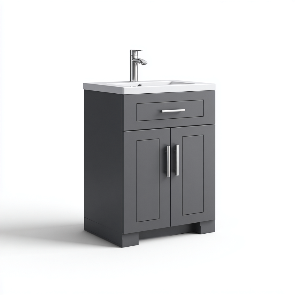 Meuble vasque-bois-céramique-58x44x89 cm-Gris-Moderne-Placidla