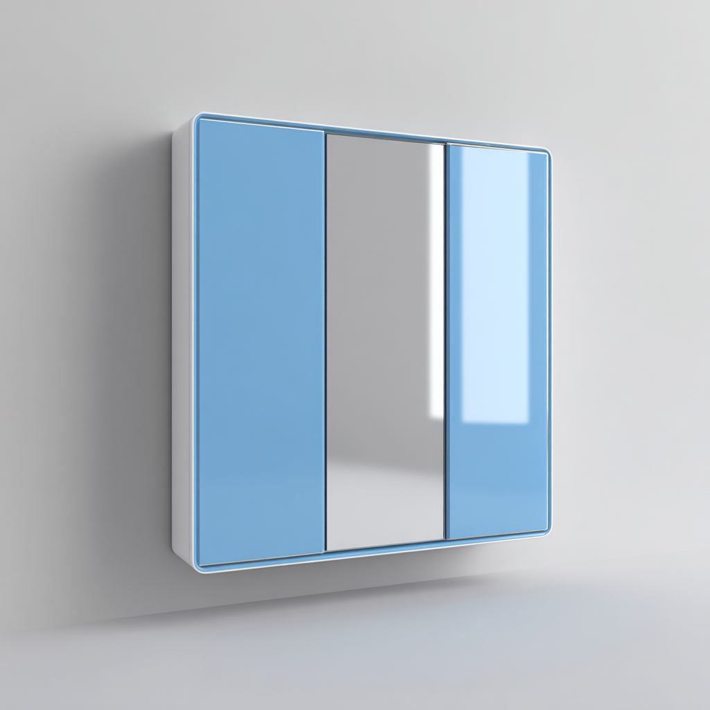 Rangement de salle de bain - métal-verre-bois MDF - 59x17x74 cm - blanc-bleu clair - style moderne-Placidla