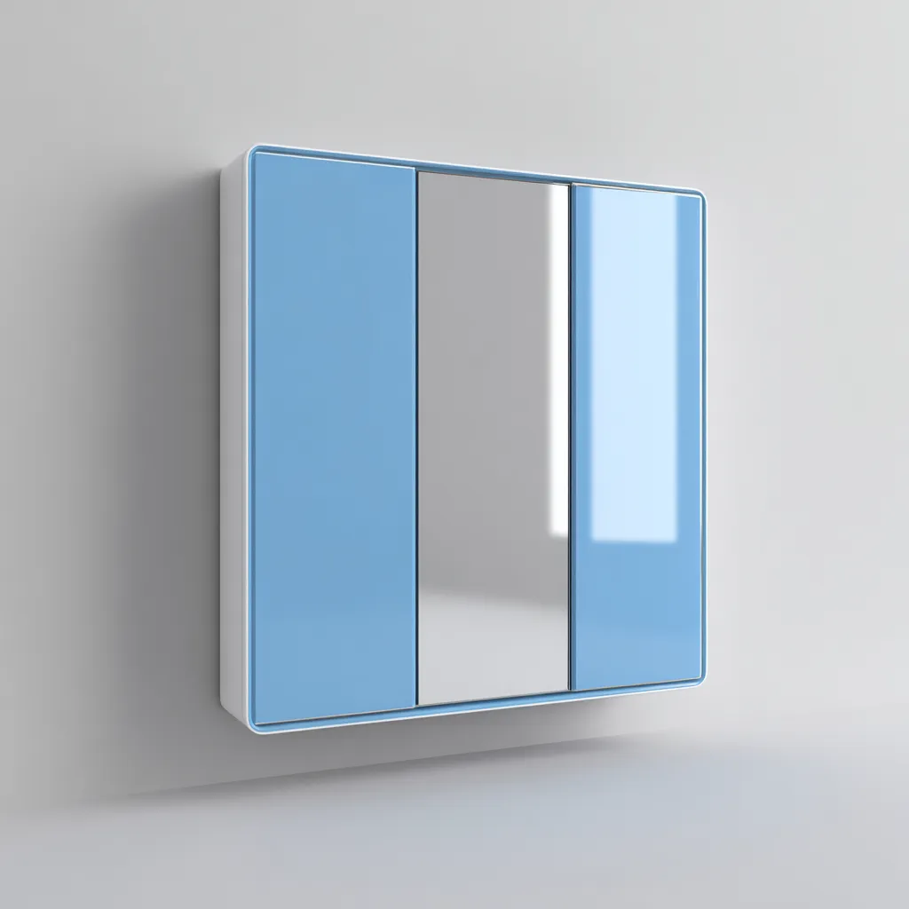 Rangement de salle de bain - métal-verre-bois MDF - 59x17x74 cm - blanc-bleu clair - style moderne-Placidla