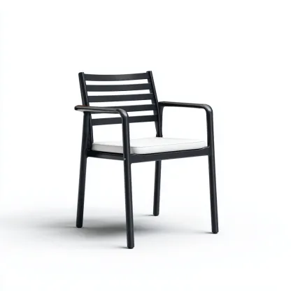 Chaise de jardin-métal-tissu-56x57x82 cm-noir-blanc-moderne-Placidla