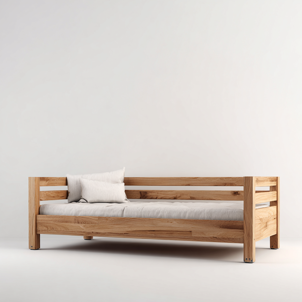 Canapé lit - bois massif - 208x97x88 cm - chêne clair - style naturel-Placidla