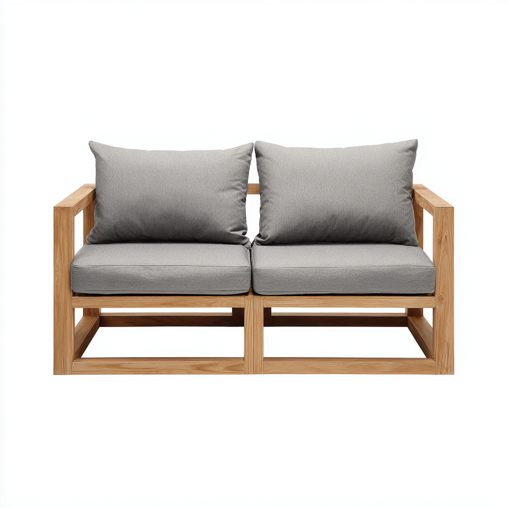 Canape de jardin-bois massif-tissu-140x78x82 cm-gris-naturel-style contemporain-Placidla