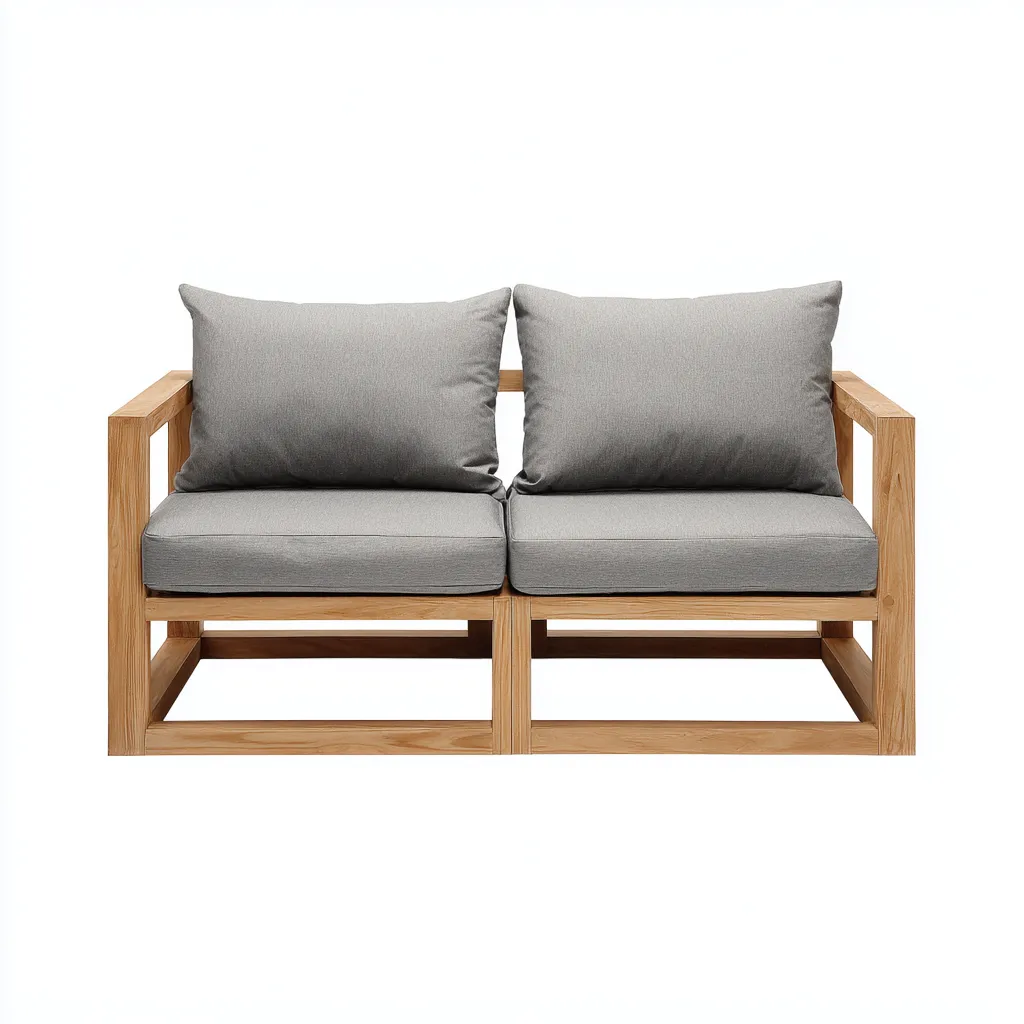 Canape de jardin-bois massif-tissu-140x78x82 cm-gris-naturel-style contemporain-Placidla