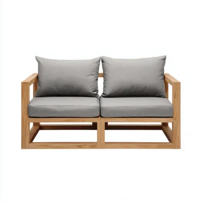 Canape de jardin-bois massif-tissu-140x78x82 cm-gris-naturel-style contemporain-Placidla