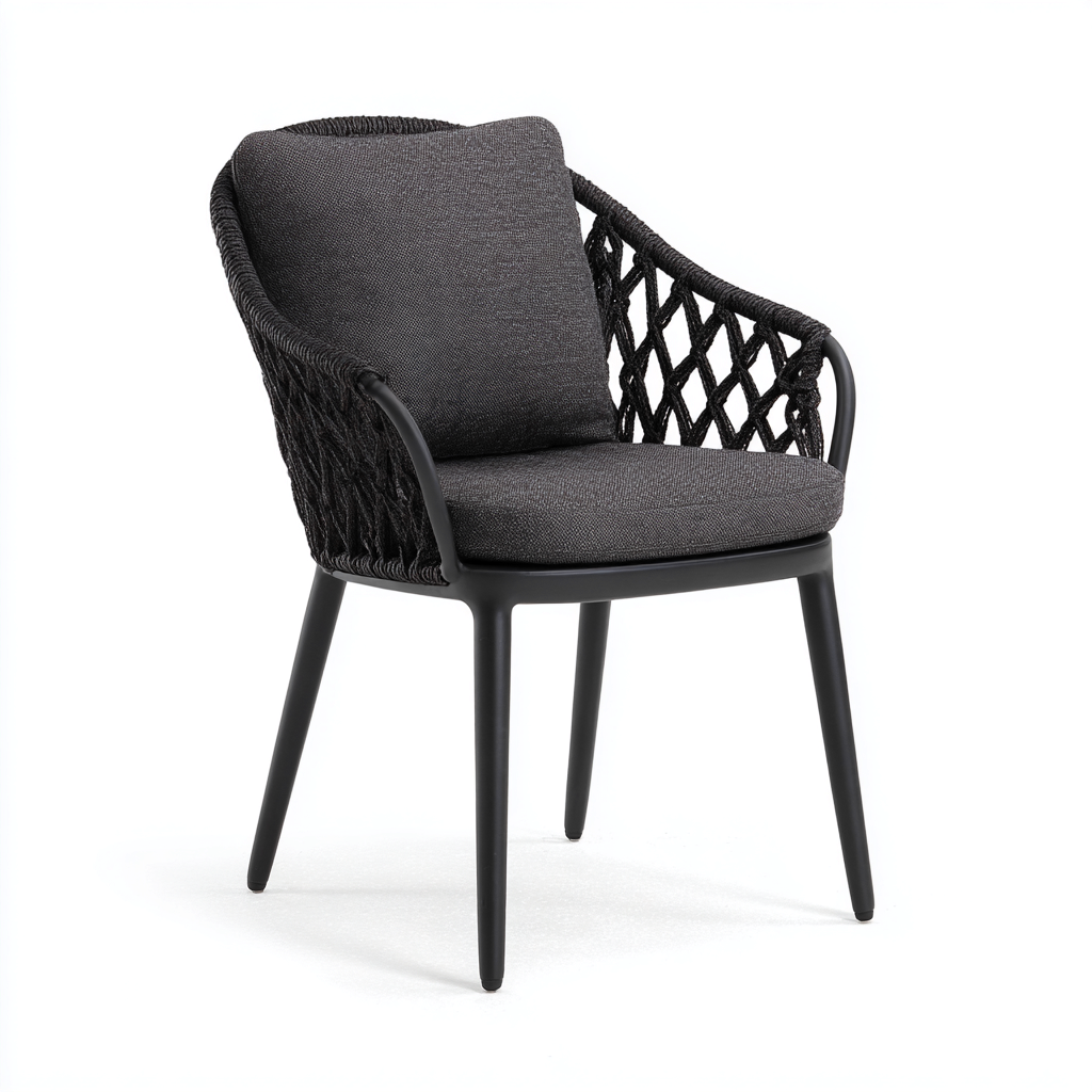 Chaise de jardin-tissu-rotin-58x60x85 cm-noir-moderne-Placidla