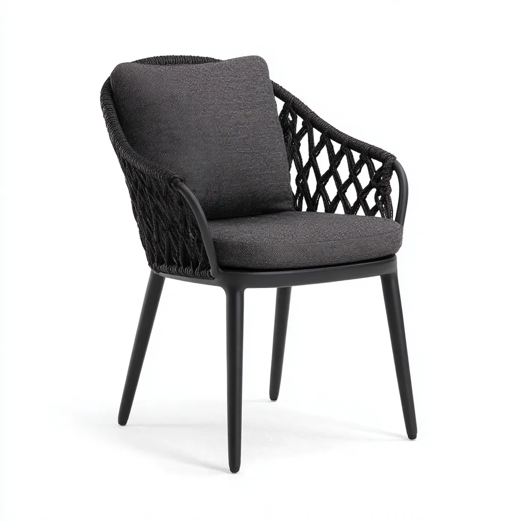 Chaise de jardin-tissu-rotin-58x60x85 cm-noir-moderne-Placidla