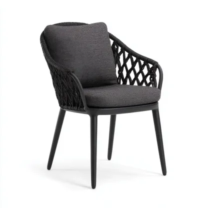 Chaise de jardin-tissu-rotin-58x60x85 cm-noir-moderne-Placidla