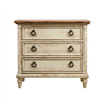Commode - bois-métal - 102x46x90 cm - blanc-bois - style rustique-Placidla