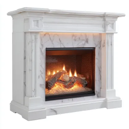 Cheminée électrique - Marbre-Bois composite-Verre - 124x40x108 cm - Blanc-Orange - Style classique-Placidla