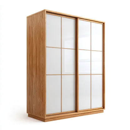 Armoire-Bois de chêne-Verre dépoli-150x65x210 cm-Chêne-Blanc-Design moderne-Placidla