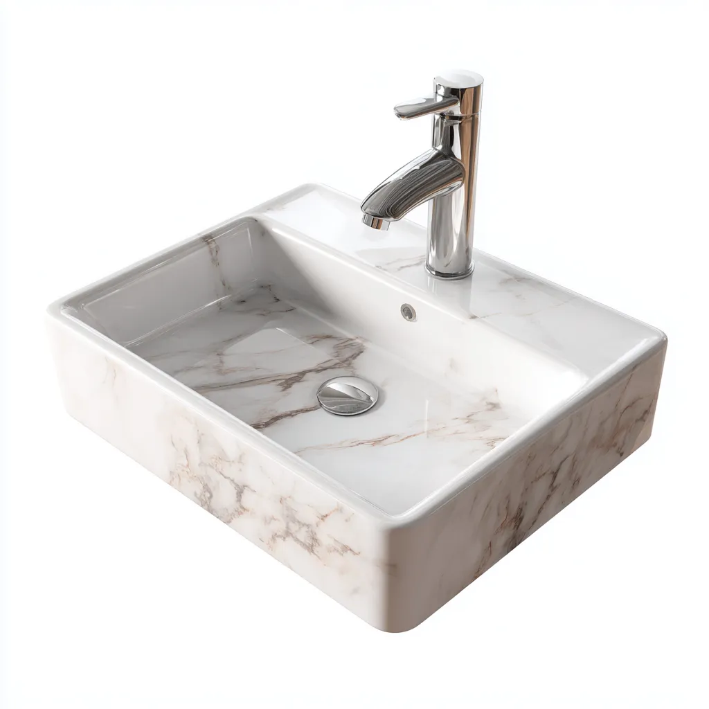 Lavabo - céramique - 62x46x15 cm - blanc marbré - style moderne-Placidla