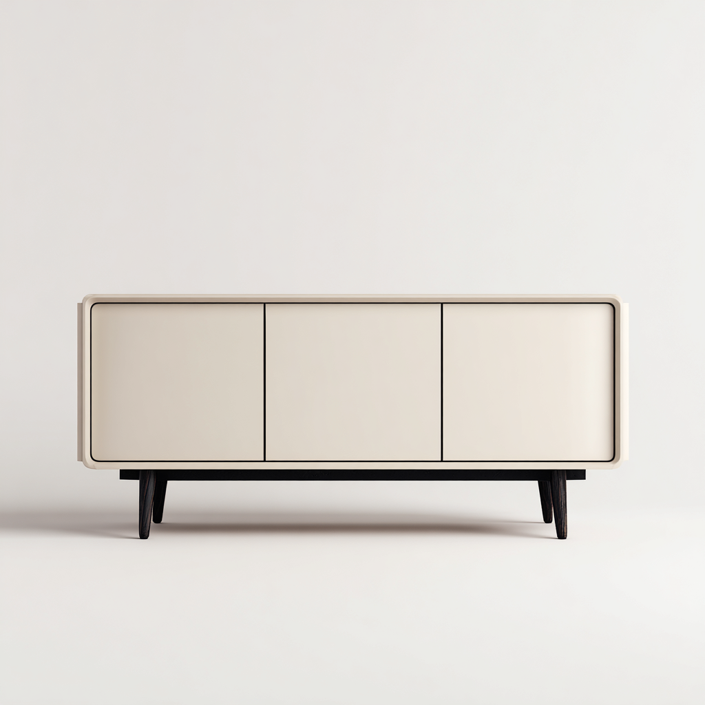 Meuble TV-bois-métal-150x40x70 cm-Crème-Noir-style moderne-Placidla