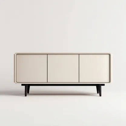 Meuble TV-bois-métal-150x40x70 cm-Crème-Noir-style moderne-Placidla