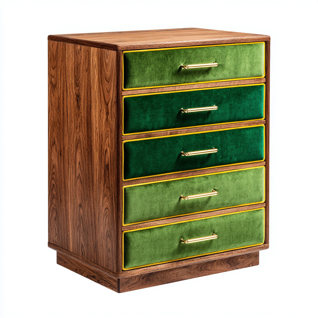 Commode - bois-velours-métal - 86x45x104 cm - bois-vert - style rétro-Placidla