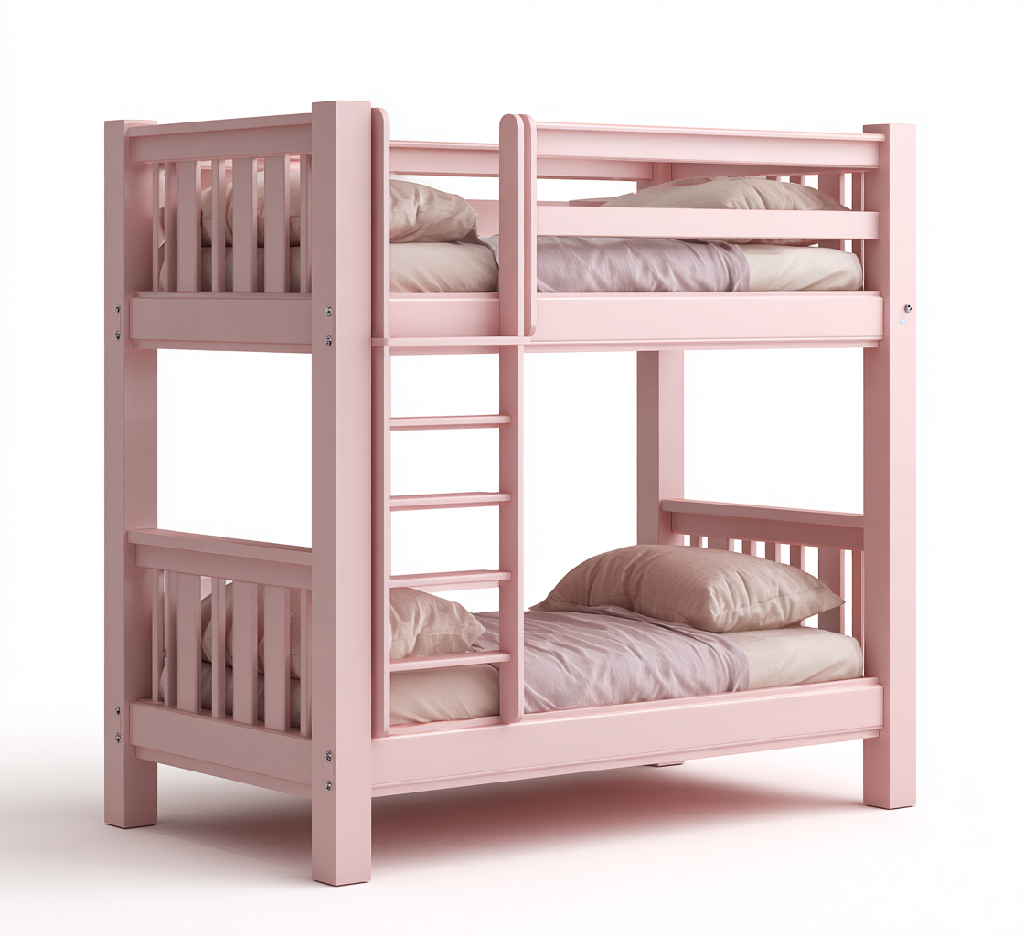 Lit superposé-bois massif-198x100x160 cm-rose pastel-style moderne-Placidla