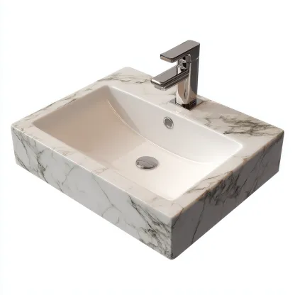 Lavabo - céramique - 60x46x15 cm - blanc marbré - style moderne-Placidla