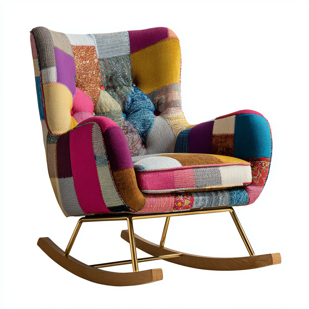 Fauteuil à bascule - tissu-métal-bois - 80x74x100 cm - multicolore - style artistique-Placidla