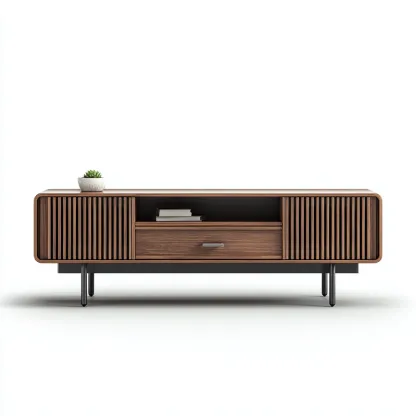 Meuble TV-bois-métal-150x40x55 cm-Marron-Noir-style moderne-Placidla