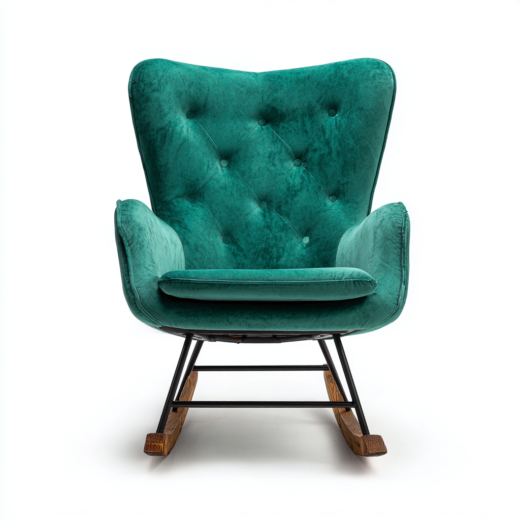 Fauteuil à bascule-velours-métal-bois-88x78x100 cm-vert émeraude-design moderne-Placidla