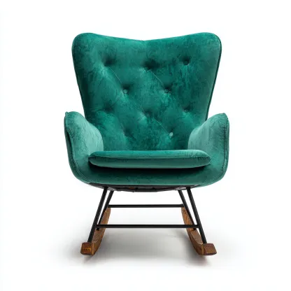 Fauteuil à bascule-velours-métal-bois-88x78x100 cm-vert émeraude-design moderne-Placidla