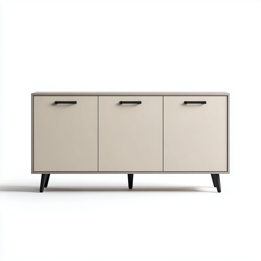 Meuble TV-bois-métal-150x42x75 cm-Beige-Noir-style moderne-Placidla