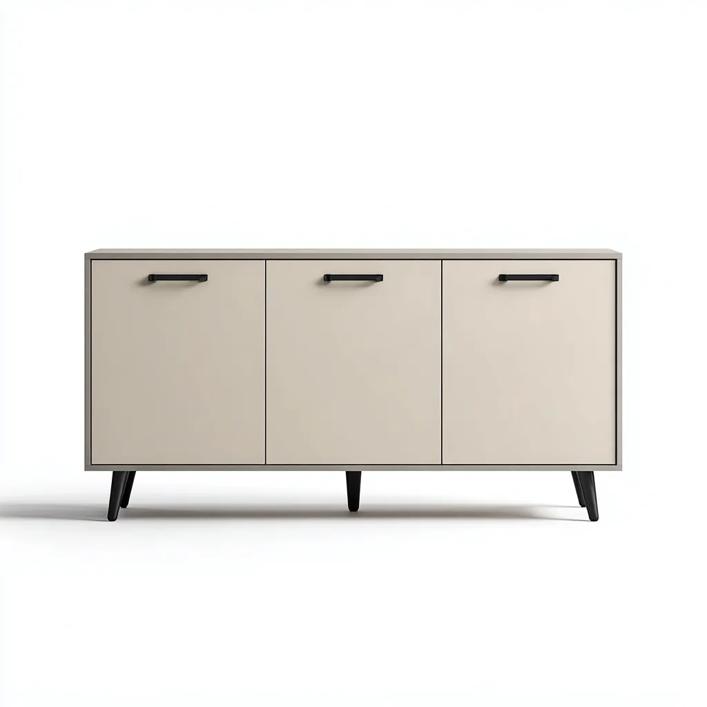 Meuble TV-bois-métal-150x42x75 cm-Beige-Noir-style moderne-Placidla