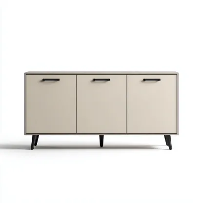 Meuble TV-bois-métal-150x42x75 cm-Beige-Noir-style moderne-Placidla