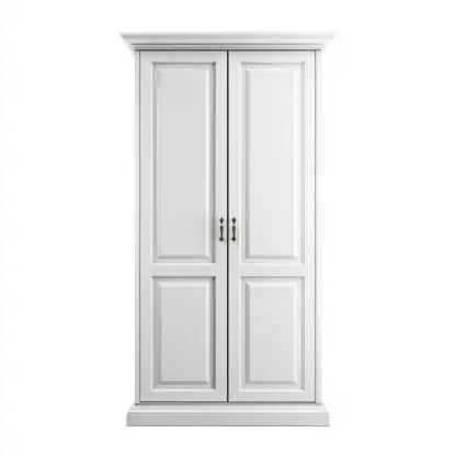 Armoire-Bois-Panneau blanc-130x62x208 cm-Blanc-Style classique-Placidla