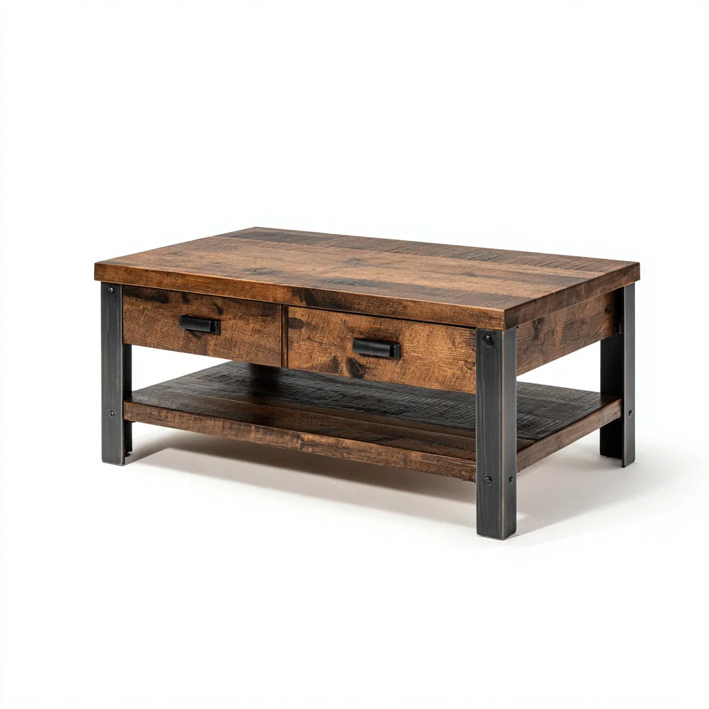 Table basse-bois-métal-110x60x46 cm-Brun-Noir-style industriel-Placidla