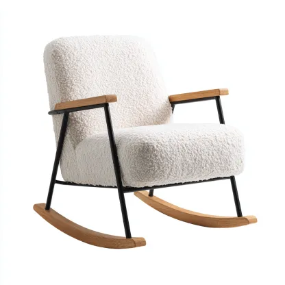 Fauteuil à bascule-tissu bouclé-métal-bois-80x70x90 cm-blanc-design moderne-Placidla