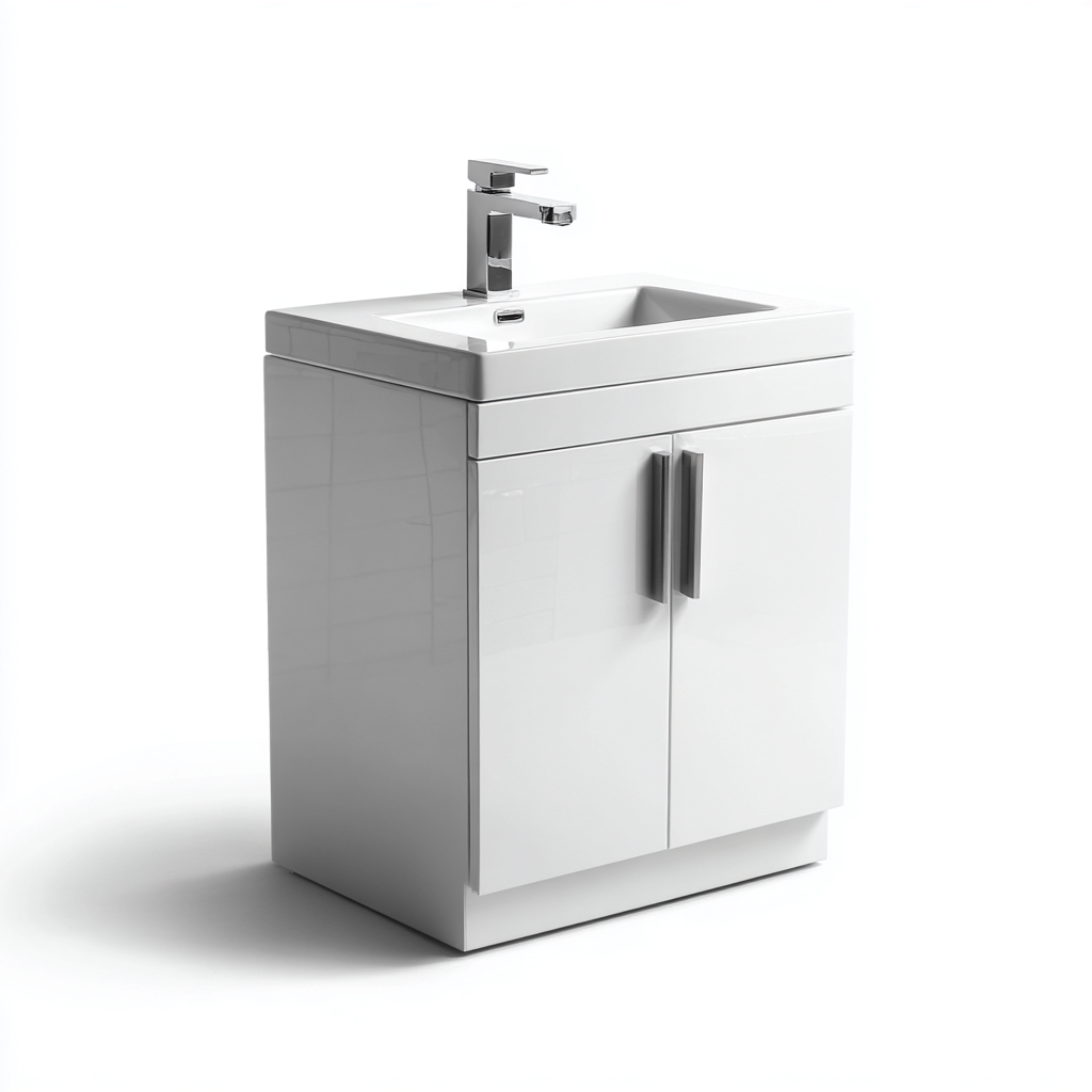 Meuble vasque-bois-céramique-60x45x87 cm-Blanc-Moderne-Placidla