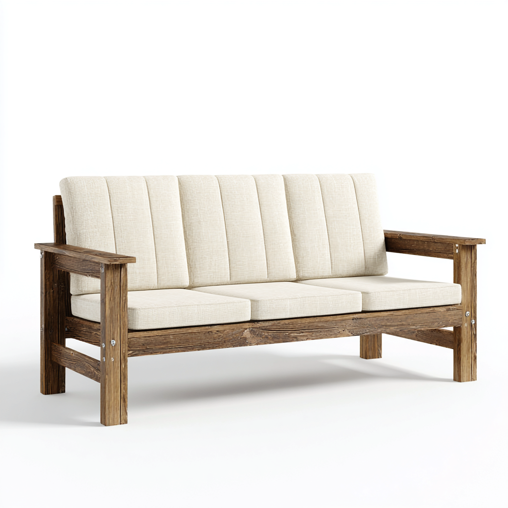 Canapé de jardin-bois massif-tissu-185x75x85 cm-beige-naturel-style contemporain-Placidla