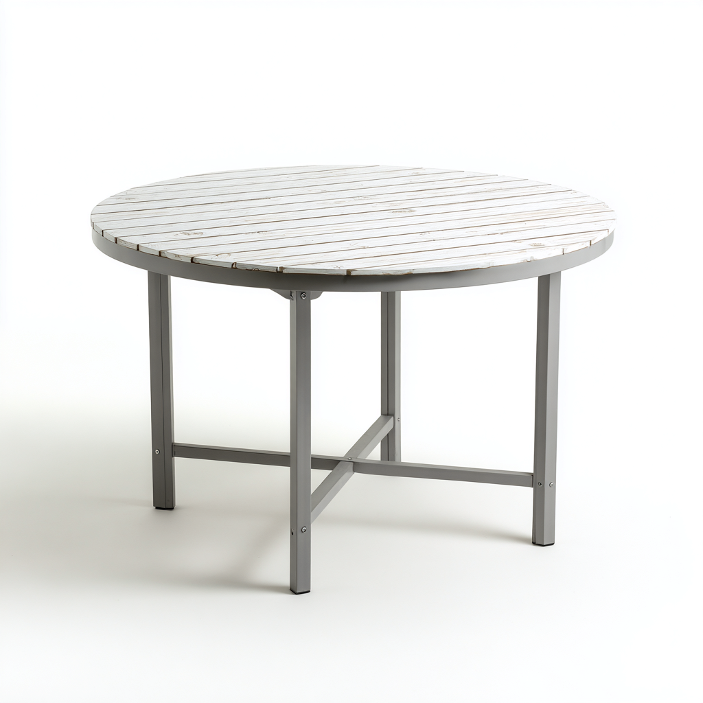 Table de jardin-métal-bois-110x110x75 cm-blanc-gris-style moderne-Placidla