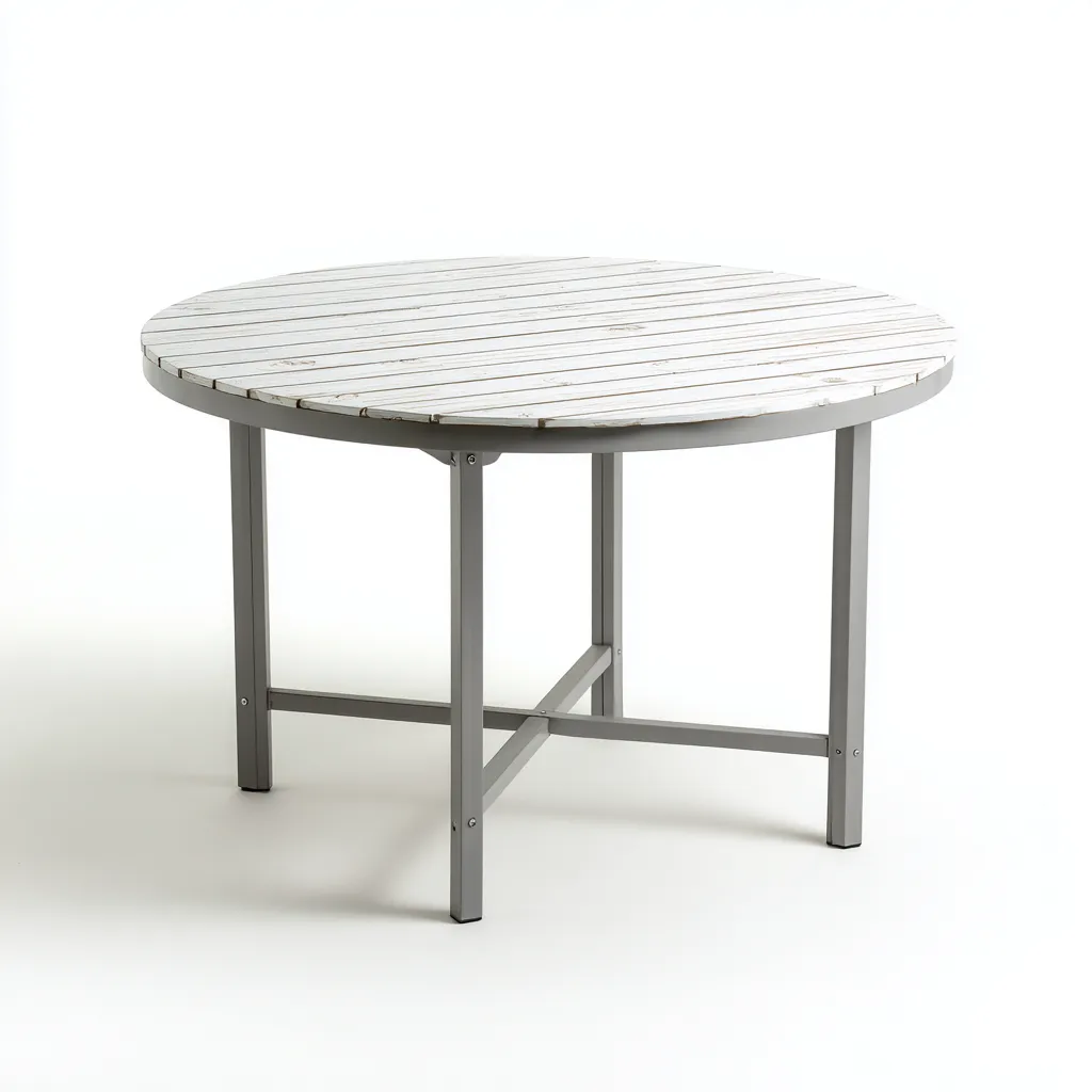 Table de jardin-métal-bois-110x110x75 cm-blanc-gris-style moderne-Placidla