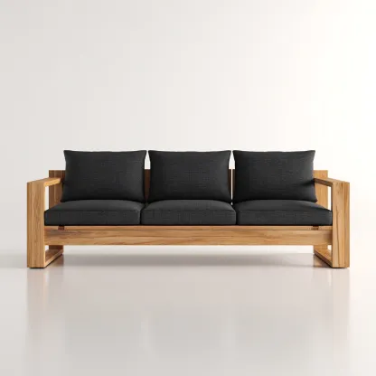 Canape de jardin-bois massif-tissu-185x82x85 cm-noir-naturel-style contemporain-Placidla