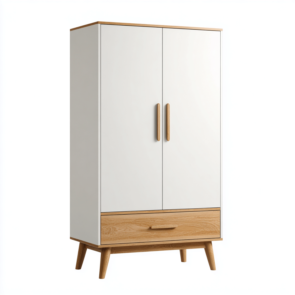 Armoire-Bois-Panneau blanc-100x50x175 cm-Chêne-Blanc-Style scandinave-Placidla