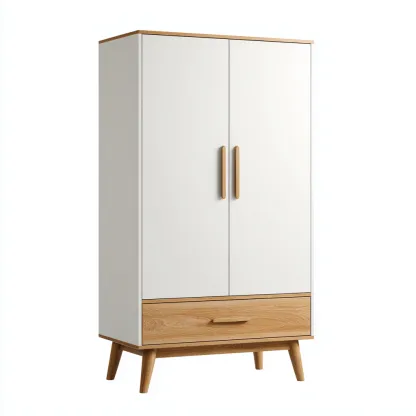 Armoire-Bois-Panneau blanc-100x50x175 cm-Chêne-Blanc-Style scandinave-Placidla