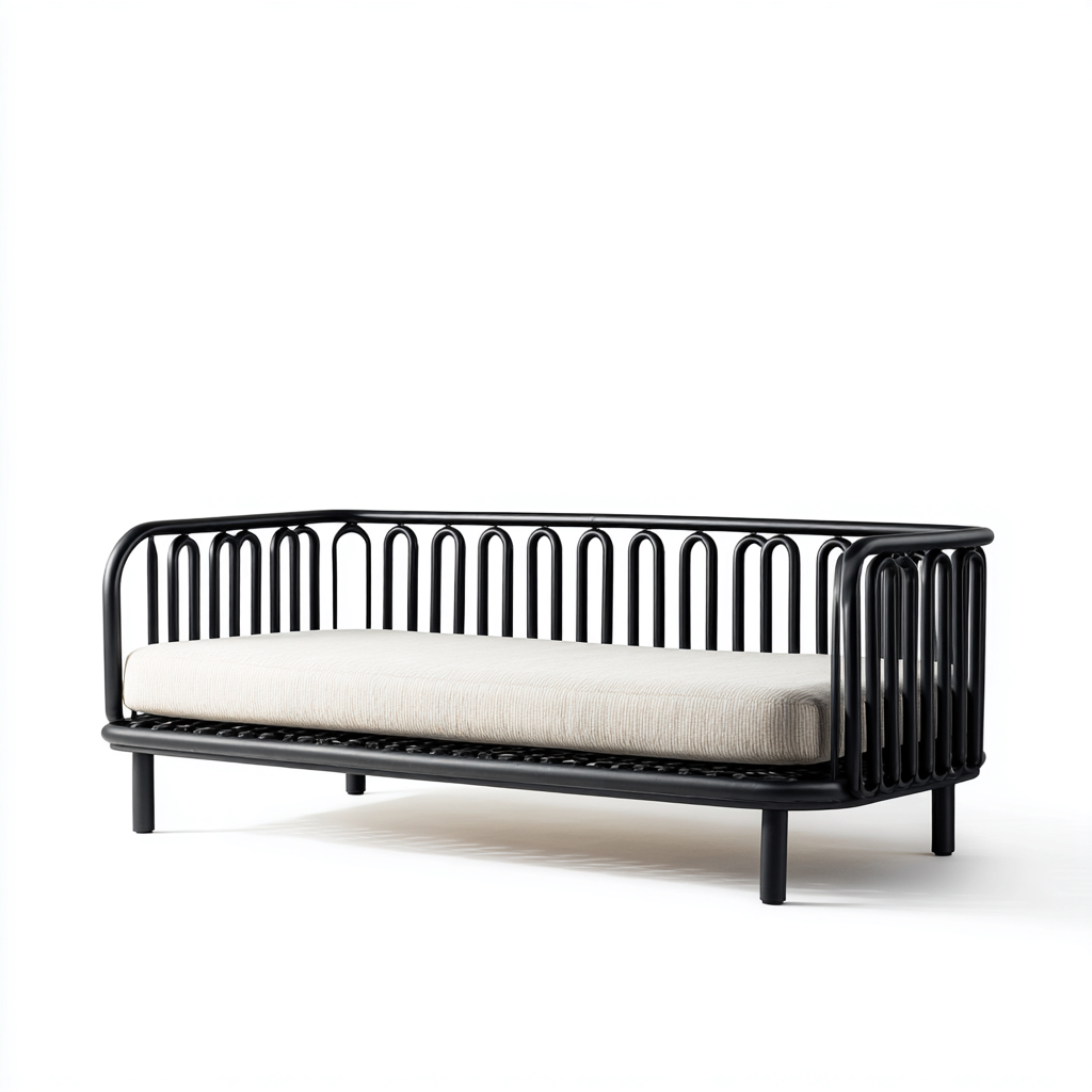 Canapé lit-Métal-Tissu-200x95x78 cm-Noir-Beige-Style moderne-Placidla