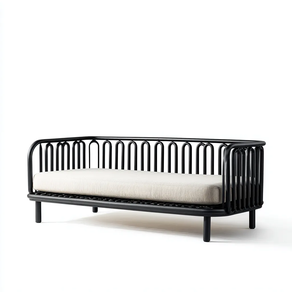 Canapé lit-Métal-Tissu-200x95x78 cm-Noir-Beige-Style moderne-Placidla
