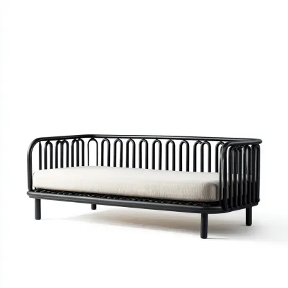 Canapé lit-Métal-Tissu-200x95x78 cm-Noir-Beige-Style moderne-Placidla