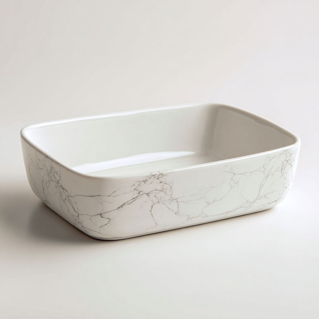 Lavabo - céramique - 50x38x14 cm - blanc marbré - style moderne-Placidla