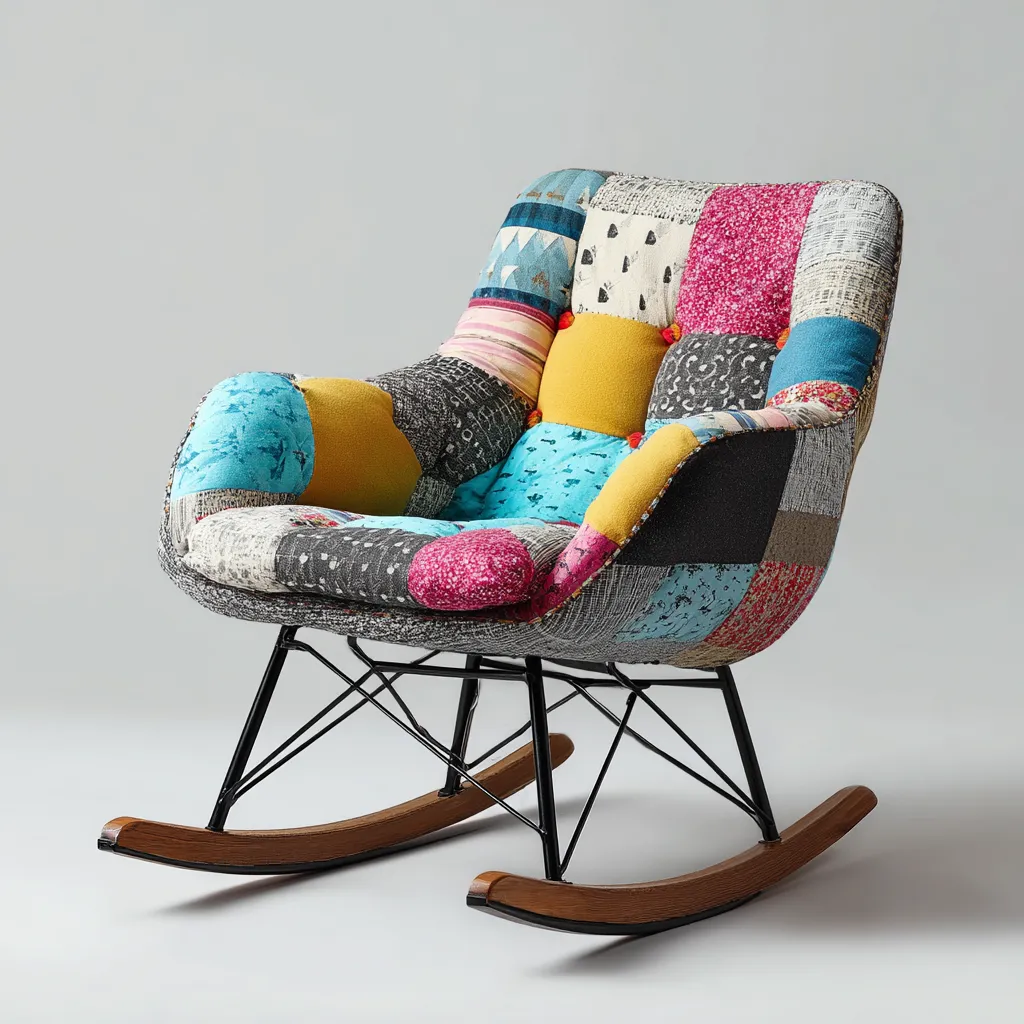 Fauteuil à bascule - tissu-métal-bois - 79x74x98 cm - multicolore - style artistique-Placidla