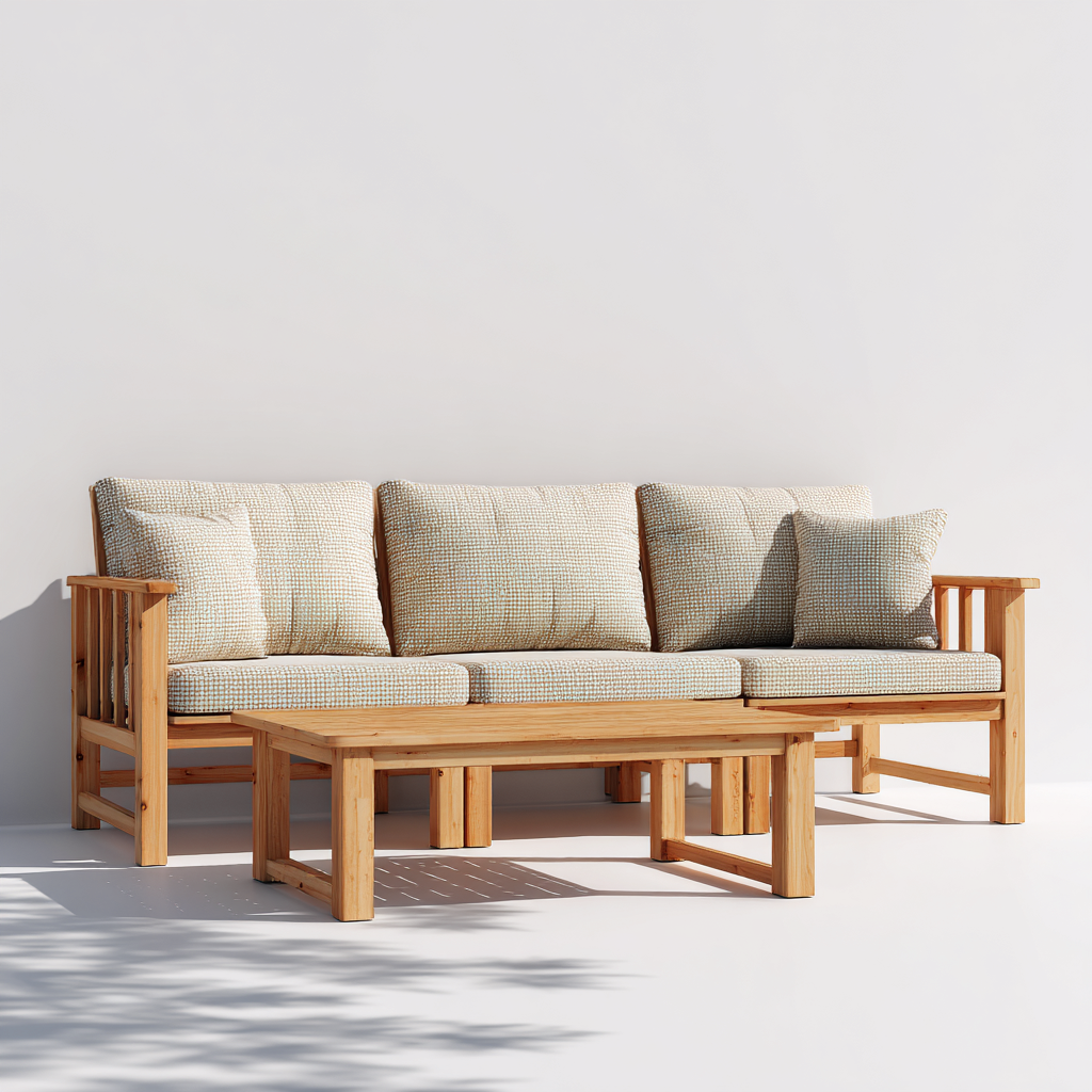 Canapé de jardin-teck-198x82x86 cm-beige-bois naturel-design moderne-Placidla