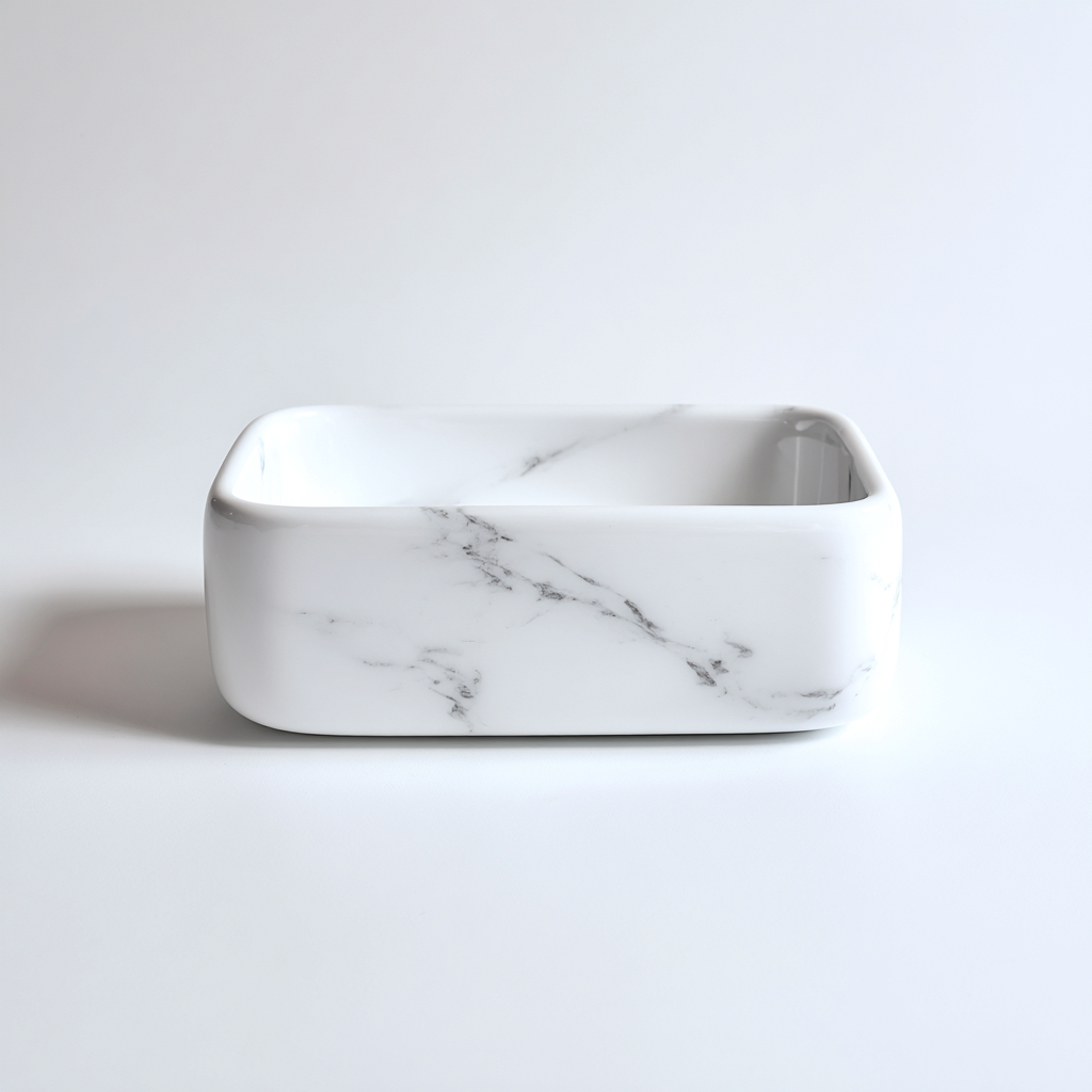 Lavabo - céramique - 48x36x13 cm - blanc marbré - style moderne-Placidla